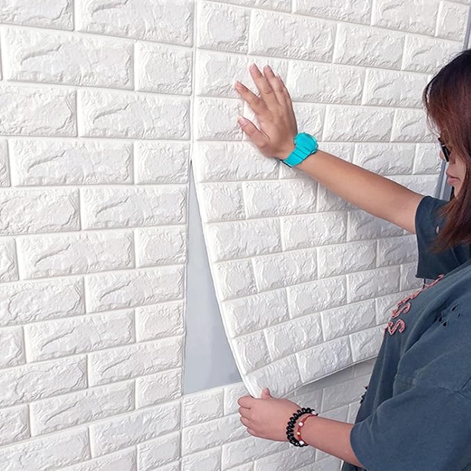 3D White Brick Wallpaper for Wall PE Foam Wall Stickers Self Adhesive DIY Wall Decor (70 x 77cm,