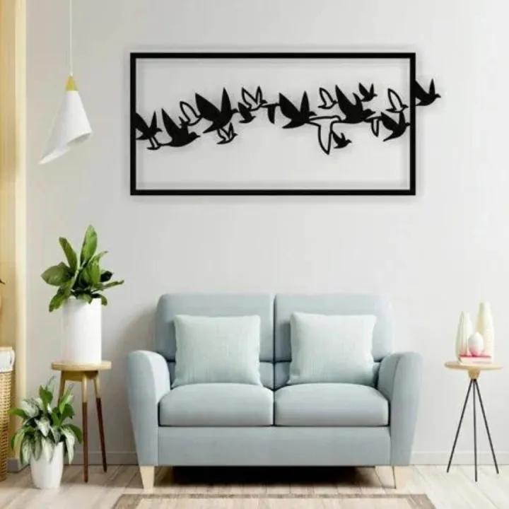 Flying Birds Out of Frame Wood Wall Art, Geometric Flying Birds Out of Box Wall Decor,Family of Birds Wall Hanging for Living room / Size ( 1200*600 mm) by Doob Cart