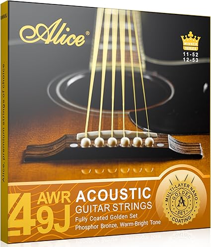 Alice Acoustic Guitar Strings 6 String Set | Designed for Professional Concerts | Multi-layer nano-coating | Fully Coated Golden | Phosphor bronze for Classic Warm and Bright tone | Super Light 1 Pack