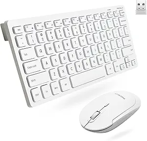 Macally White Wireless Keyboard and Mouse Combo - Quiet Productivity Duo - 2.4G Small Keyboard and Mouse Wireless - 78 Key Quiet Cordless Compact Mouse and Keyboard Combo with Mini Body