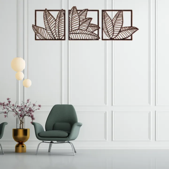 Palm leaf wall art, Leaves wall hanging, Banana leaf wall decor, Wood panel wall art, Set of 3 wall art nature, Boho leaf wall art by Doob Cart