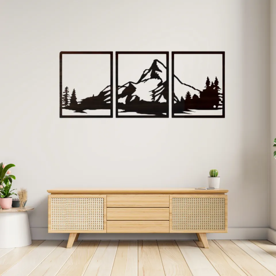 Mountain Wall Art Wood, Geometric Mountains, Mountain Wall Decor, Wood Wall Art Mountains, Wood Panel Wall Art, Modern Wood Wall Art Set ( Size - 90/30 cm ) by Doob Cart