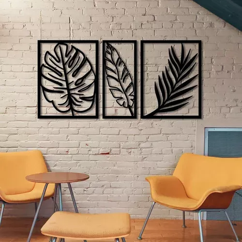 Tropical Palm Leaf Wall Art Set of 3, Handcrafted Wood Decor, Boho Chic Palm Leaf Decor, Set of 3 Wood Wall Art, Natural Wood Palm Leaf Art by Doob Cart